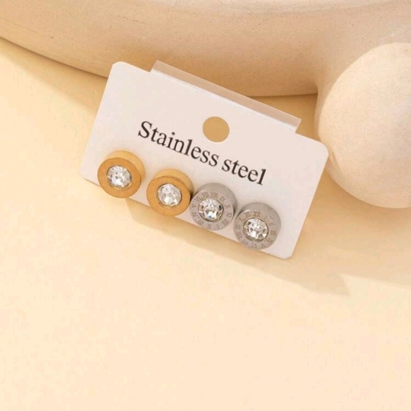 2pairs Titanium stainless steel Roman Numeral‎ Circle Stud Earrings - Picture 1 of 3